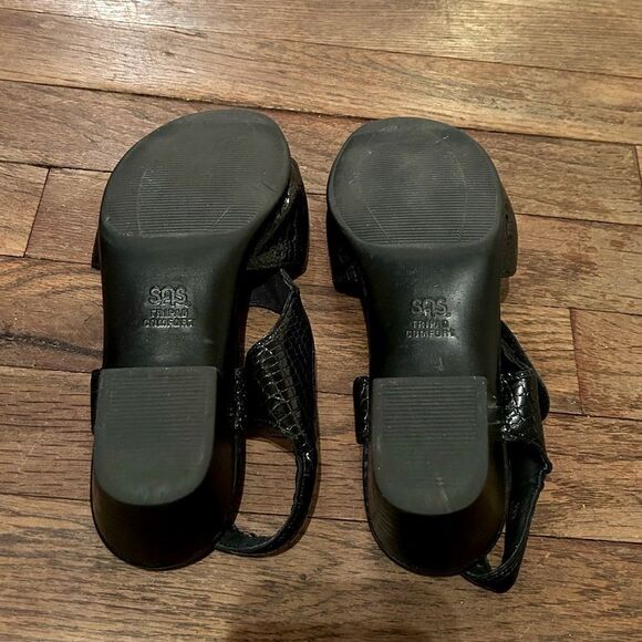 SAS Tripad Comfort USA Women’s Size L6 Glossy Black Leather Ankle Strap Sandals - Picture 3 of 15